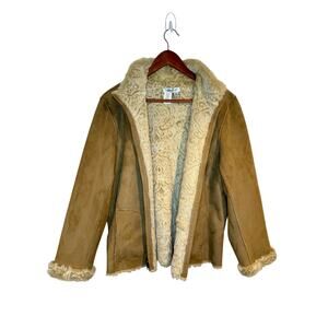 Coldwater Creek Y2K Faux Fur Faux Suede Full Zip Jacket Petite Large